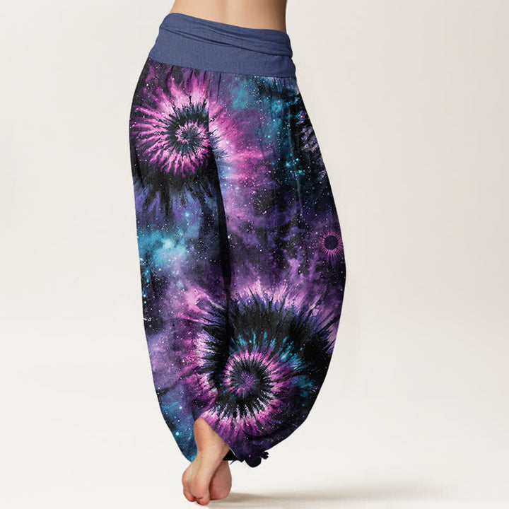 Buddha Stones Pure Cotton Cosmic Spiral Pattern Women's Elastic Waist Harem Pants - image 1