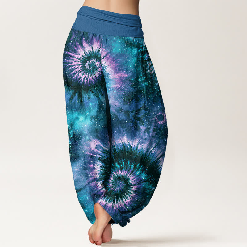 Buddha Stones Pure Cotton Cosmic Spiral Pattern Women's Elastic Waist Harem Pants - image 9