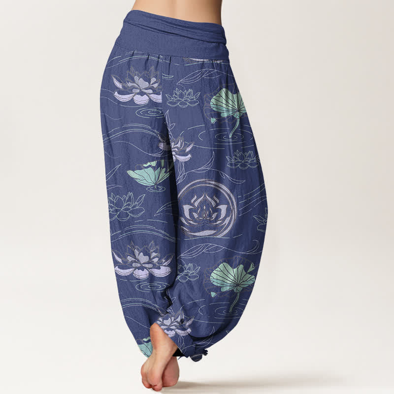 Buddha Stones Cotton Lotus Ripple Pattern Women's Elastic Waist Harem Pants - image 1