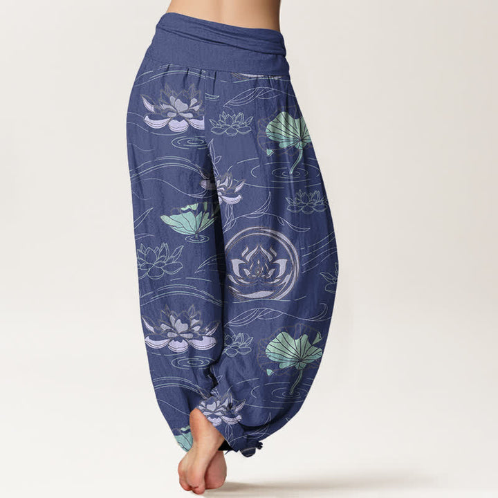 Buddha Stones Cotton Lotus Ripple Pattern Women's Elastic Waist Harem Pants - image 1