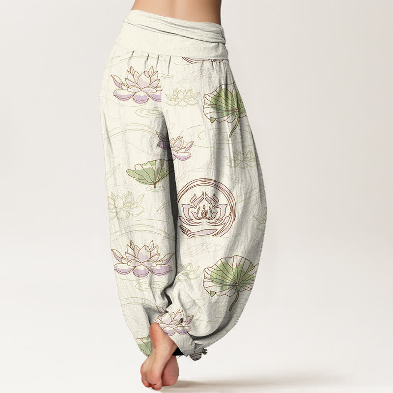 Buddha Stones Cotton Lotus Ripple Pattern Women's Elastic Waist Harem Pants - image 6