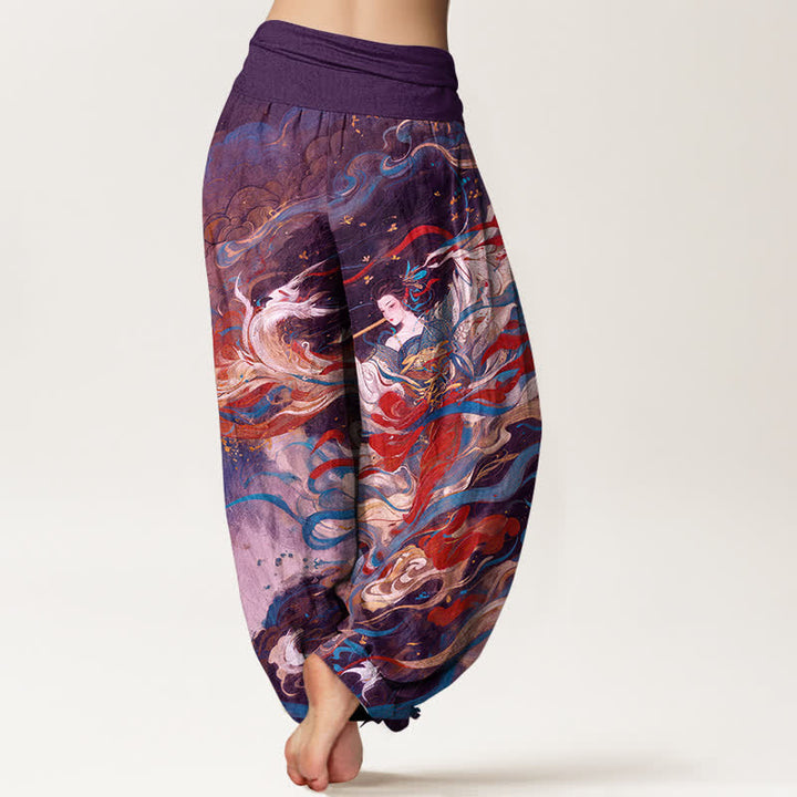 Buddha Stones Cotton Dunhuang Oriental Figure Cloud Pattern Women's Elastic Waist Harem Pants - image 9