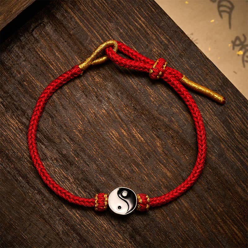 Buddha Stones Hand-Woven Yin Yang Red String Lucky Adjustable Braided Cord Bracelet - Bright Red - image 4