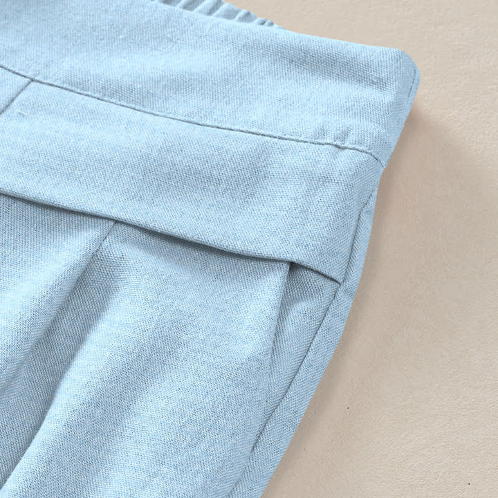 Buddha Stones Cotton Linen Koi Fish Pink Lotus Pond Pattern Women's Elastic Waist Wide Leg Pants With Pockets - image 2