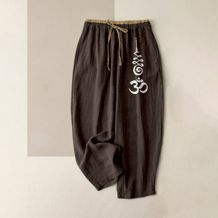 Buddha Stones Pure Cotton Om Symbol Pattern Women's Elastic Waist Pants With Pockets - SaddleBrown - US16，UK/AU20，EU48 (3XL) - image 8