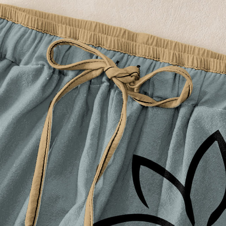 Buddha Stones Pure Cotton Lotus Om Pattern Women's Elastic Waist Pants With Pockets - image 5
