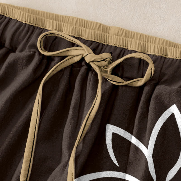 Buddha Stones Pure Cotton Lotus Om Pattern Women's Elastic Waist Pants With Pockets - image 9