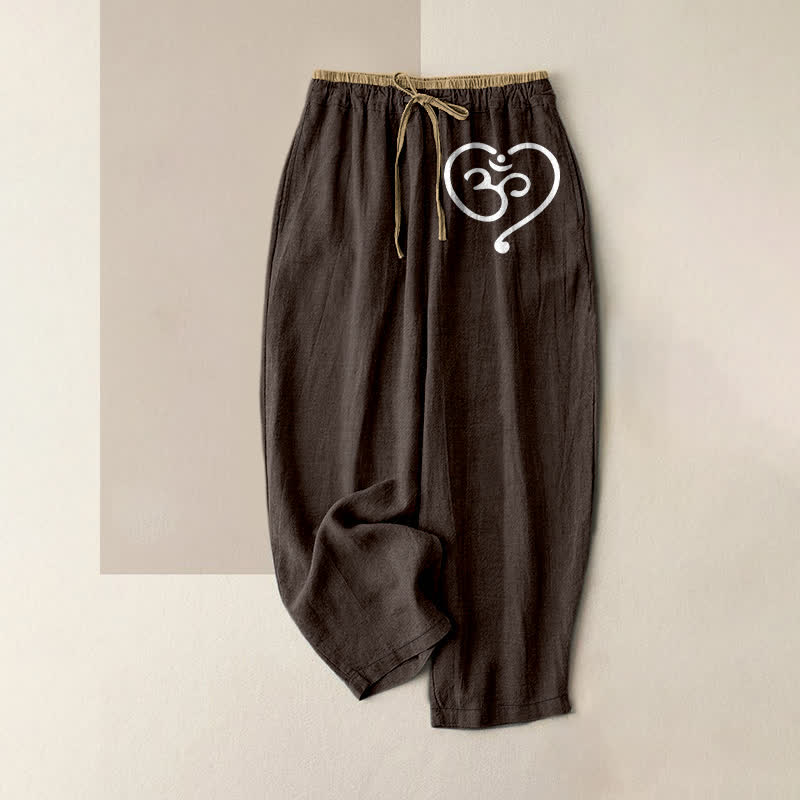 Buddha Stones Pure Cotton Zen Om Heart Pattern Women's Elastic Waist Pants With Pockets - SaddleBrown - US16，UK/AU20，EU48 (3XL) - image 4