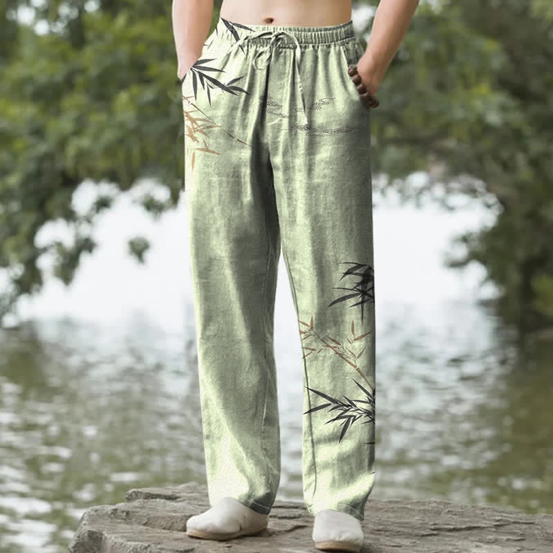 Buddha Stones Cotton Ink Bamboo Pattern Men's Tapered Pants With Pockets - LightGreen - US/UK/AU50，EU60 (5XL) - image 4
