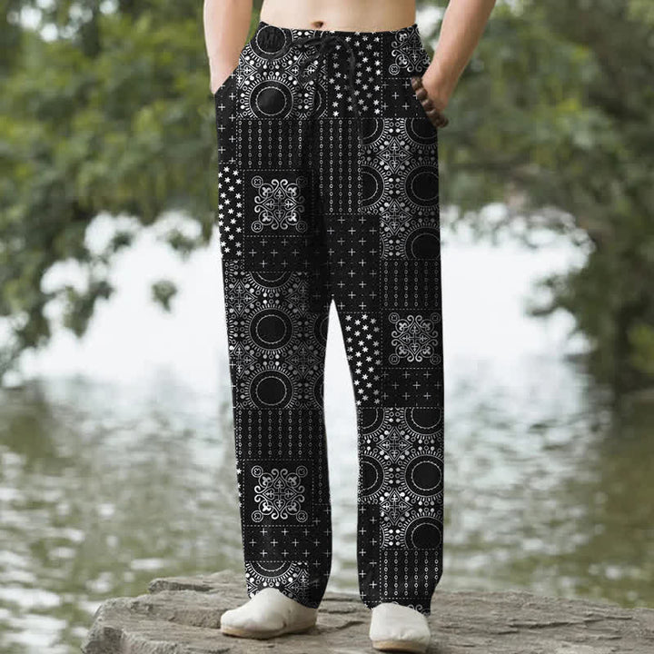Buddha Stones Cotton Bohemian Bandana Pattern Men's Tapered Pants With Pockets - Black - US/UK/AU50，EU60 (5XL) - image 6