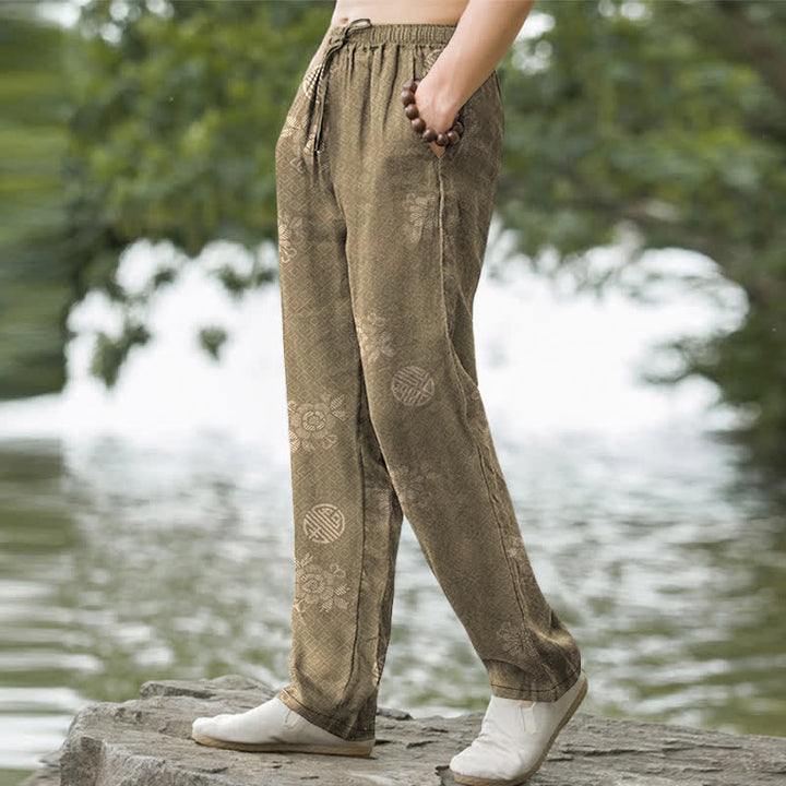 Buddha Stones Cotton Geometric Tribal Pattern Men's Tapered Pants With Pockets - image 1