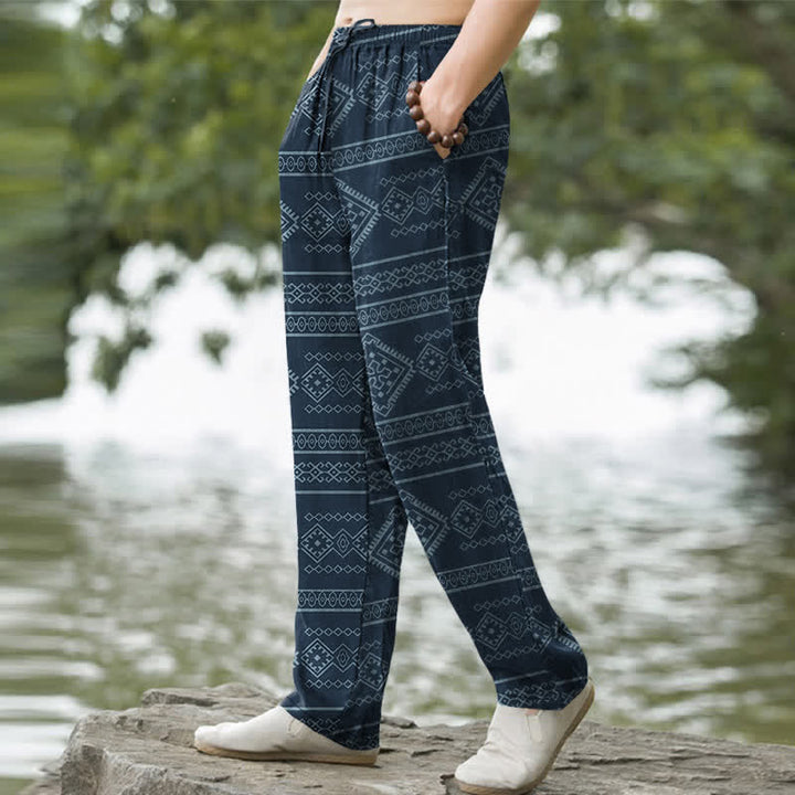 Buddha Stones Cotton Tribal Geometric Stripe Pattern Men's Tapered Pants With Pockets - image 5