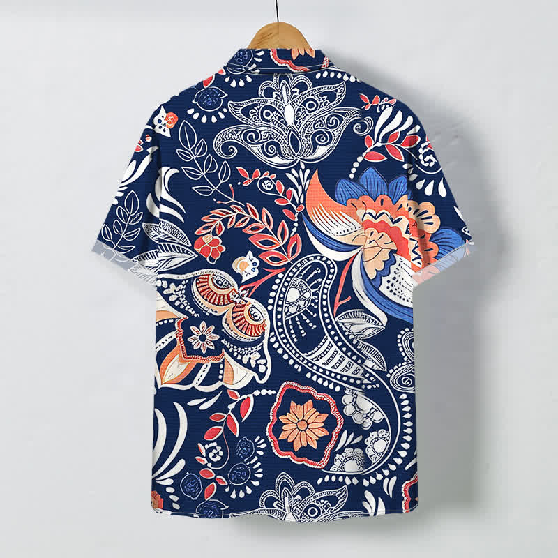 Buddha Stones Vintage Floral Paisley Pattern Buttons Breathable Men's Short Sleeve Shirt - image 4