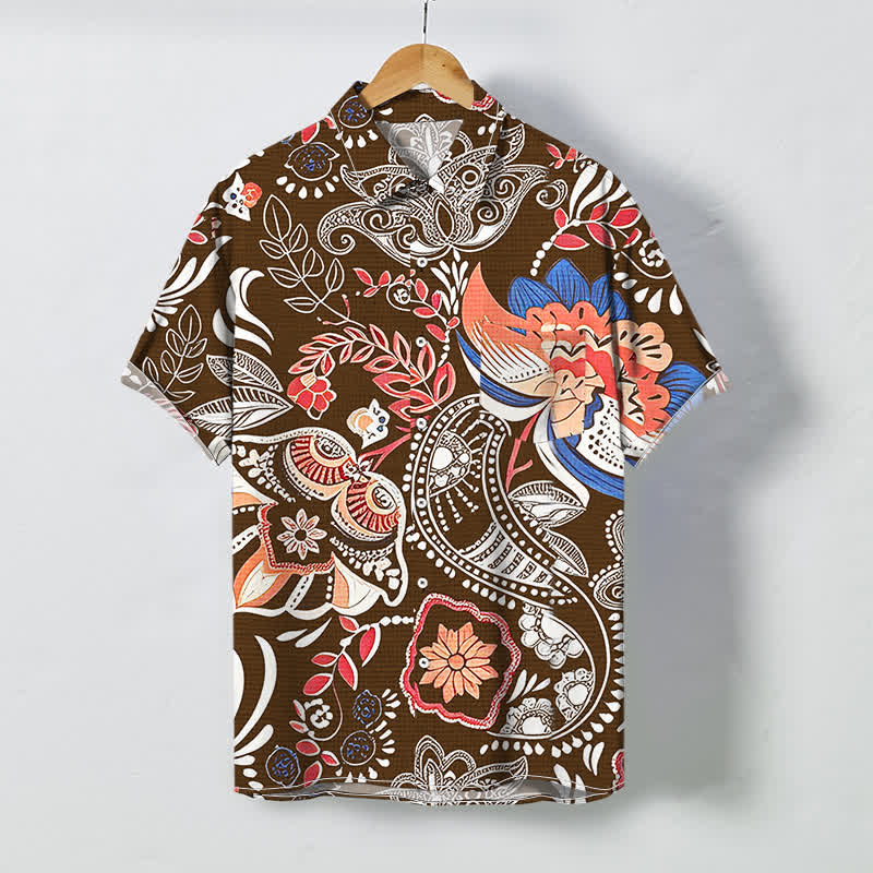 Buddha Stones Vintage Floral Paisley Pattern Buttons Breathable Men's Short Sleeve Shirt - image 6