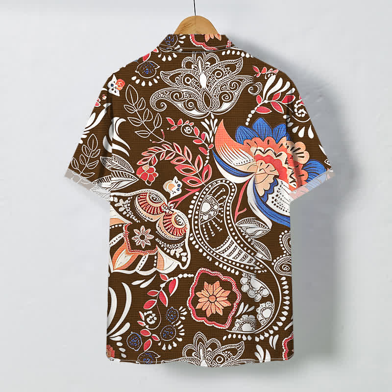 Buddha Stones Vintage Floral Paisley Pattern Buttons Breathable Men's Short Sleeve Shirt - SaddleBrown - US/UK/AU48，EU58 (4XL) - image 7