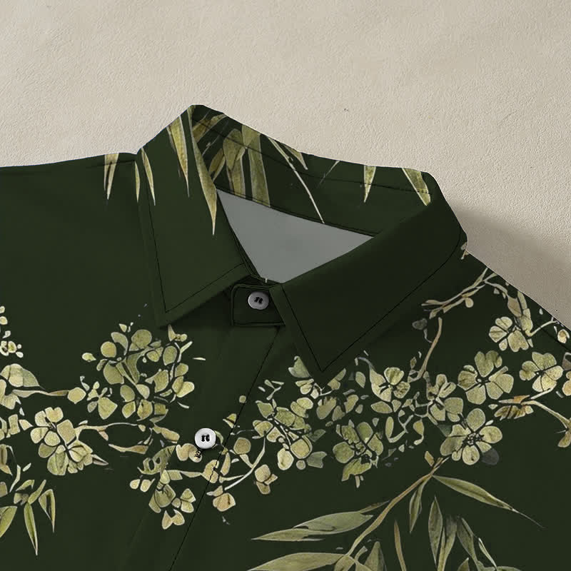 Buddha Stones Bamboo Plum Blossom Pattern Buttons Breathable Men's Short Sleeve Shirt - image 7