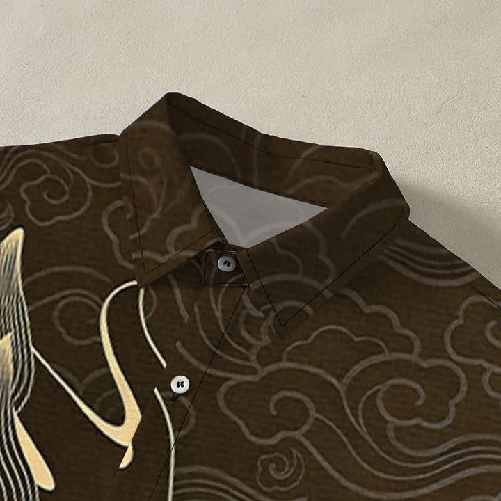 Buddha Stones Golden Dragon Cloud Pattern Buttons Wrinkle-resistant Men's Short Sleeve Shirt - image 7