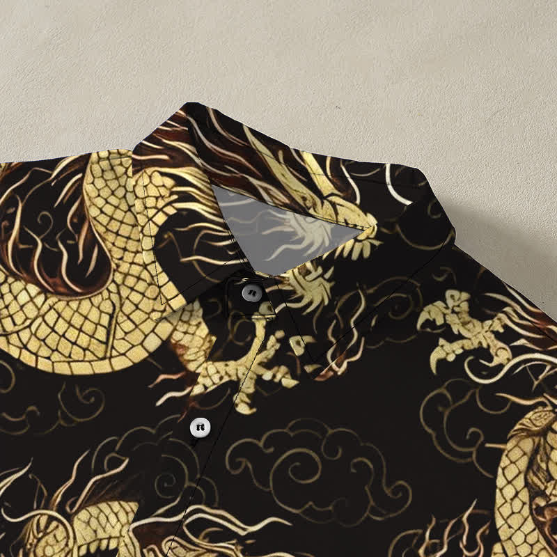 Buddha Stones Golden Dragon Cloud Pattern Buttons Wrinkle-resistant Men's Short Sleeve Shirt - image 2