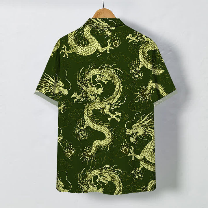 Buddha Stones Golden Dragon Cloud Pattern Buttons Wrinkle-resistant Men's Short Sleeve Shirt - image 6