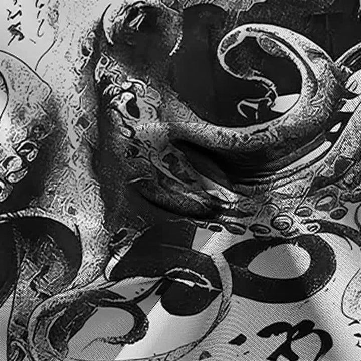 Buddha Stones Japanese Octopus Calligraphy Pattern Buttons Wrinkle-resistant Men's Short Sleeve Shirt - image 8