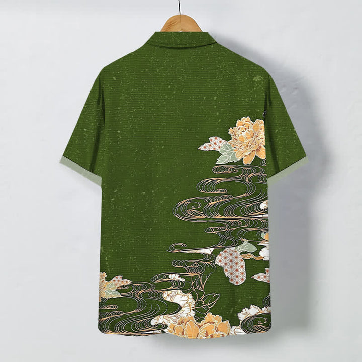 Buddha Stones Lotus Wave Cloud Pattern Buttons Breathable Men's Short Sleeve Shirt - image 6