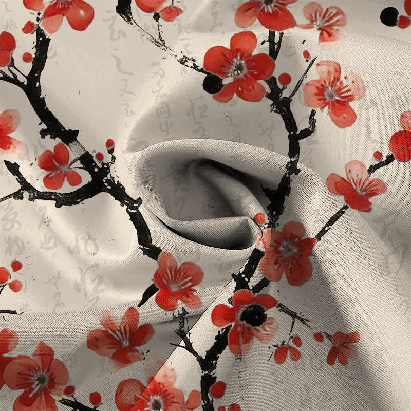 Buddha Stones Red Plum Blossom Branch Pattern Buttons Wrinkle-resistant Men's Short Sleeve Shirt - image 2