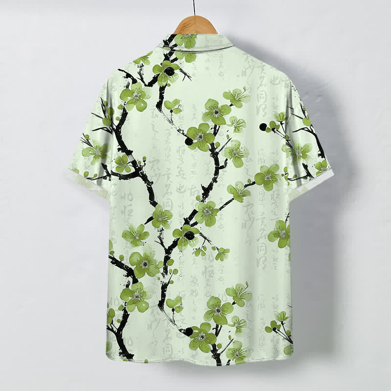 Buddha Stones Red Plum Blossom Branch Pattern Buttons Wrinkle-resistant Men's Short Sleeve Shirt - image 7