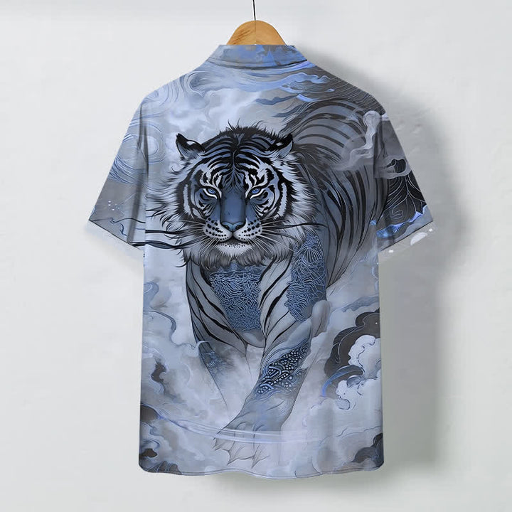 Buddha Stones Tiger Cloud Wave Pattern Buttons Wrinkle-resistant Men's Short Sleeve Shirt - image 6