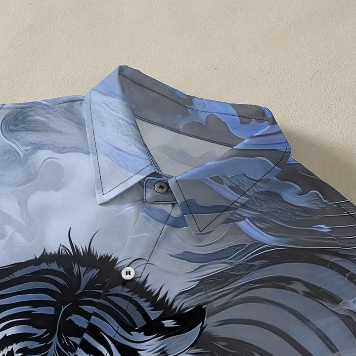 Buddha Stones Tiger Cloud Wave Pattern Buttons Wrinkle-resistant Men's Short Sleeve Shirt - image 7