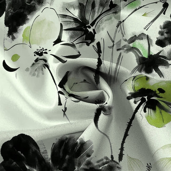 Buddha Stones Ink Floral Blossom Pattern Buttons Breathable Men's Short Sleeve Shirt - image 5