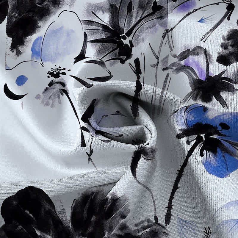 Buddha Stones Ink Floral Blossom Pattern Buttons Breathable Men's Short Sleeve Shirt - image 8