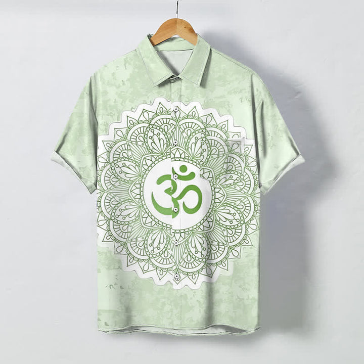 Buddha Stones Om Mandala Pattern Buttons Breathable Men's Short Sleeve Shirt - Honeydew - US/UK/AU48，EU58 (4XL) - image 3