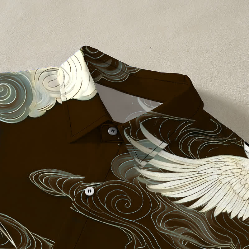 Buddha Stones Flying Red-crowned Crane Auspicious Clouds Pattern Buttons Wrinkle-resistant Men's Short Sleeve Shirt - image 7