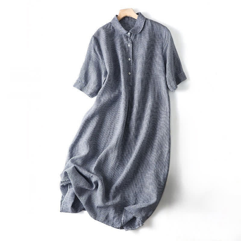 Buddha Stones Summer Casual Vintage Button-Up Plaid Women's Short Sleeve Dresses - LightSteelBlue - US12，UK/AU16，EU44 (2XL) - image 17