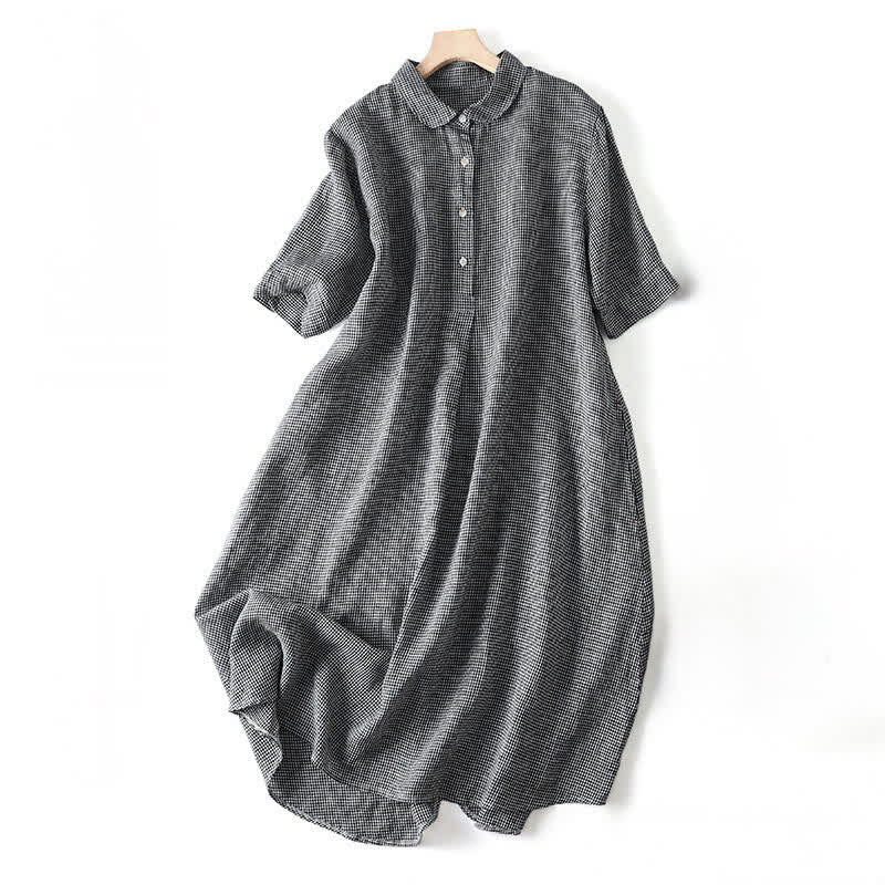 Buddha Stones Summer Casual Vintage Button-Up Plaid Women's Short Sleeve Dresses - Black - US12，UK/AU16，EU44 (2XL) - image 3