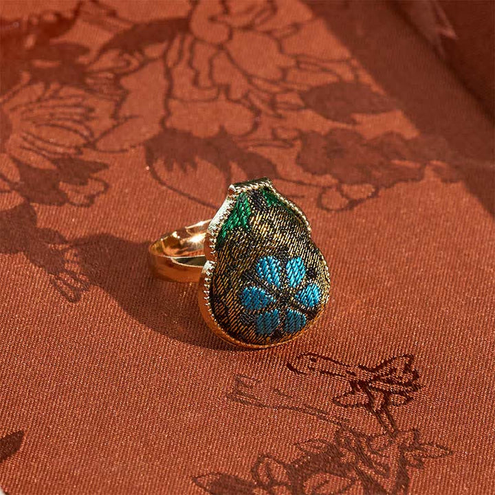 Buddha Stones Song Brocade Gourd Shaped Blessing Adjustable Vintage Chinese Style Ring - image 1