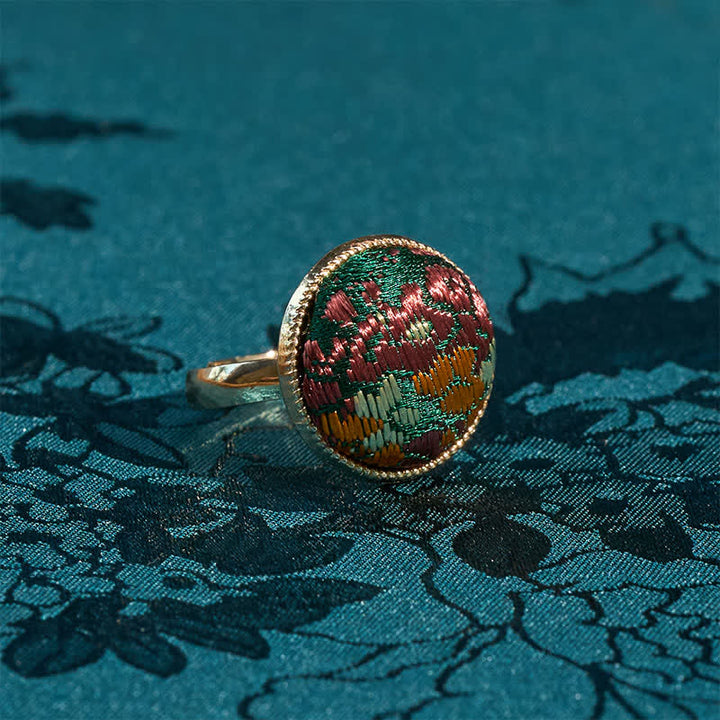 Buddha Stones Song Brocade Embroidered Round Elegance Ring - image 3