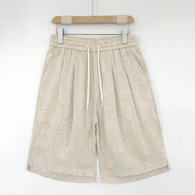 Buddha Stones Summer Casual Minimalist Drawstring Solid Men's Shorts With Pockets - Linen - US/UK/AU46，EU56 (5XL) - image 8