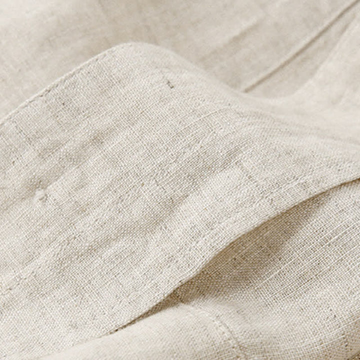 Buddha Stones Summer Minimalist Button-Up Solid Cotton Linen Men's Short Sleeve Shirts With Pocket - image 16