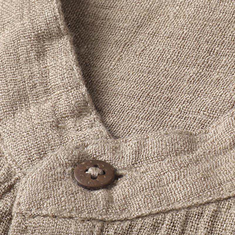 Buddha Stones Summer Casual Tang Style Mandarin Collar Solid Linen Men's Short Sleeve Shirts - image 6