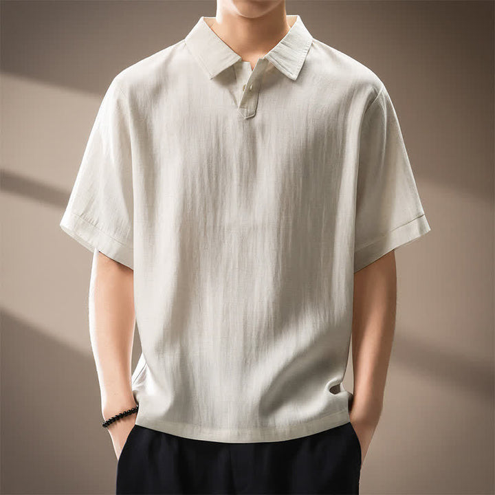 Buddha Stones Summer Casual Minimalist Button Up Solid Men's Short Sleeve Shirts - Linen - US/UK/AU44，EU54 (4XL) - image 0