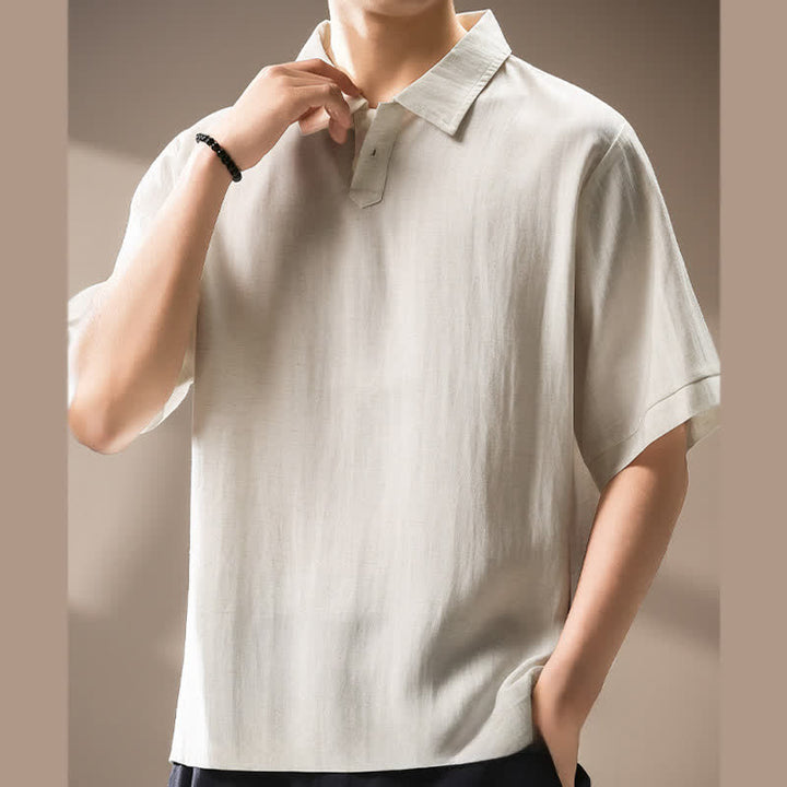 Buddha Stones Summer Casual Minimalist Button Up Solid Men's Short Sleeve Shirts - image 2