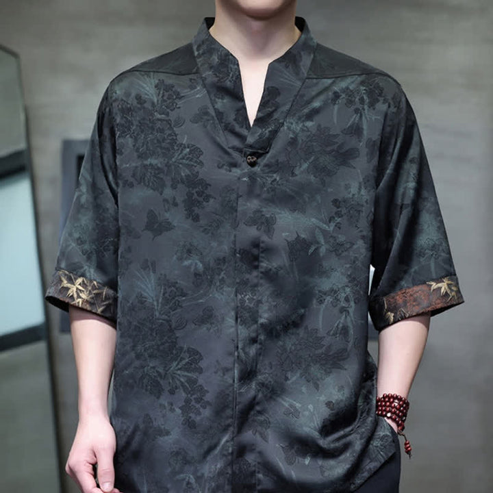 Buddha Stones Spring Summer Tang Style Casual Mandarin Collar Bamboo Butterfly Men's Short Sleeve Shirts - image 14