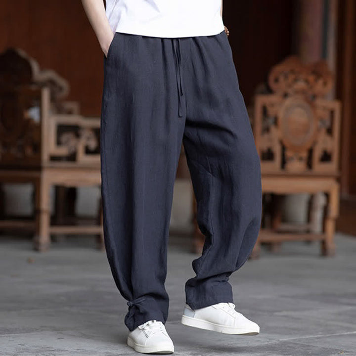 Buddha Stones Summer Casual Vintage Drawstring Elastic Waist Solid Ankle Pants Men's Tapered Pants - image 28