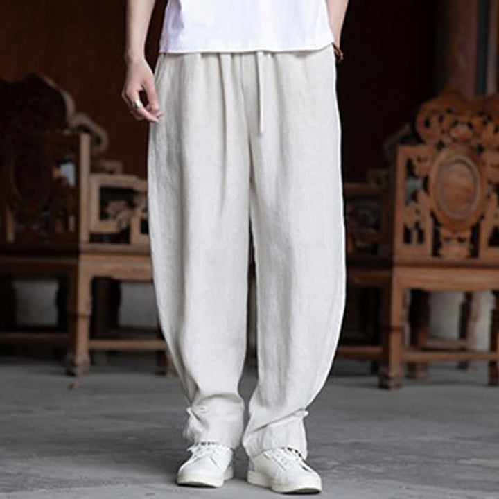 Buddha Stones Summer Casual Vintage Drawstring Elastic Waist Solid Ankle Pants Men's Tapered Pants - image 5