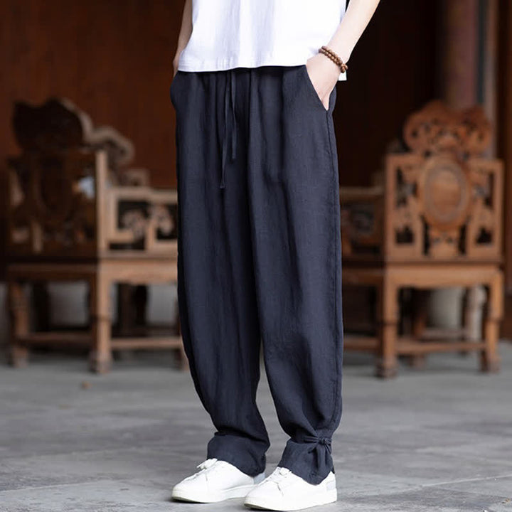 Buddha Stones Summer Casual Vintage Drawstring Elastic Waist Solid Ankle Pants Men's Tapered Pants - image 27