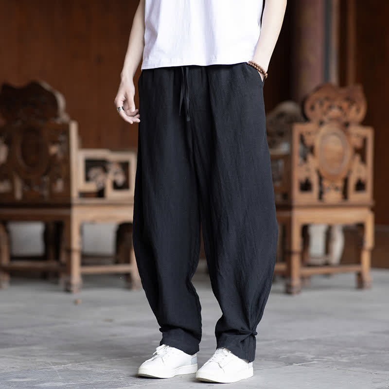 Buddha Stones Summer Casual Vintage Drawstring Elastic Waist Solid Ankle Pants Men's Tapered Pants - image 19
