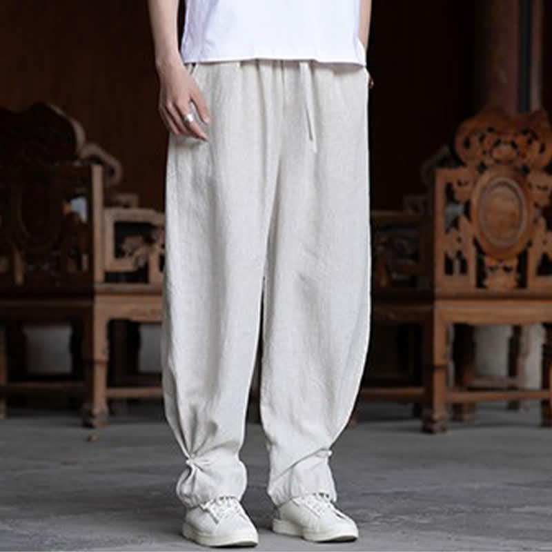 Buddha Stones Summer Casual Vintage Drawstring Elastic Waist Solid Ankle Pants Men's Tapered Pants - image 1