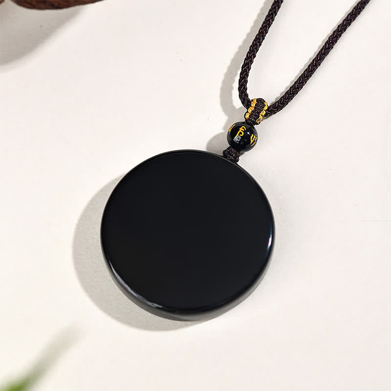 Buddha Stones Black Obsidian Round Shape Protection Braided Rope Necklace - image 10