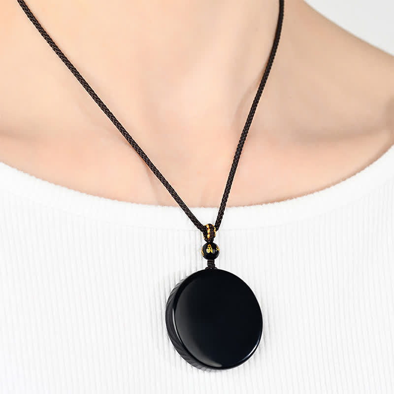 Buddha Stones Black Obsidian Round Shape Protection Braided Rope Necklace - image 13